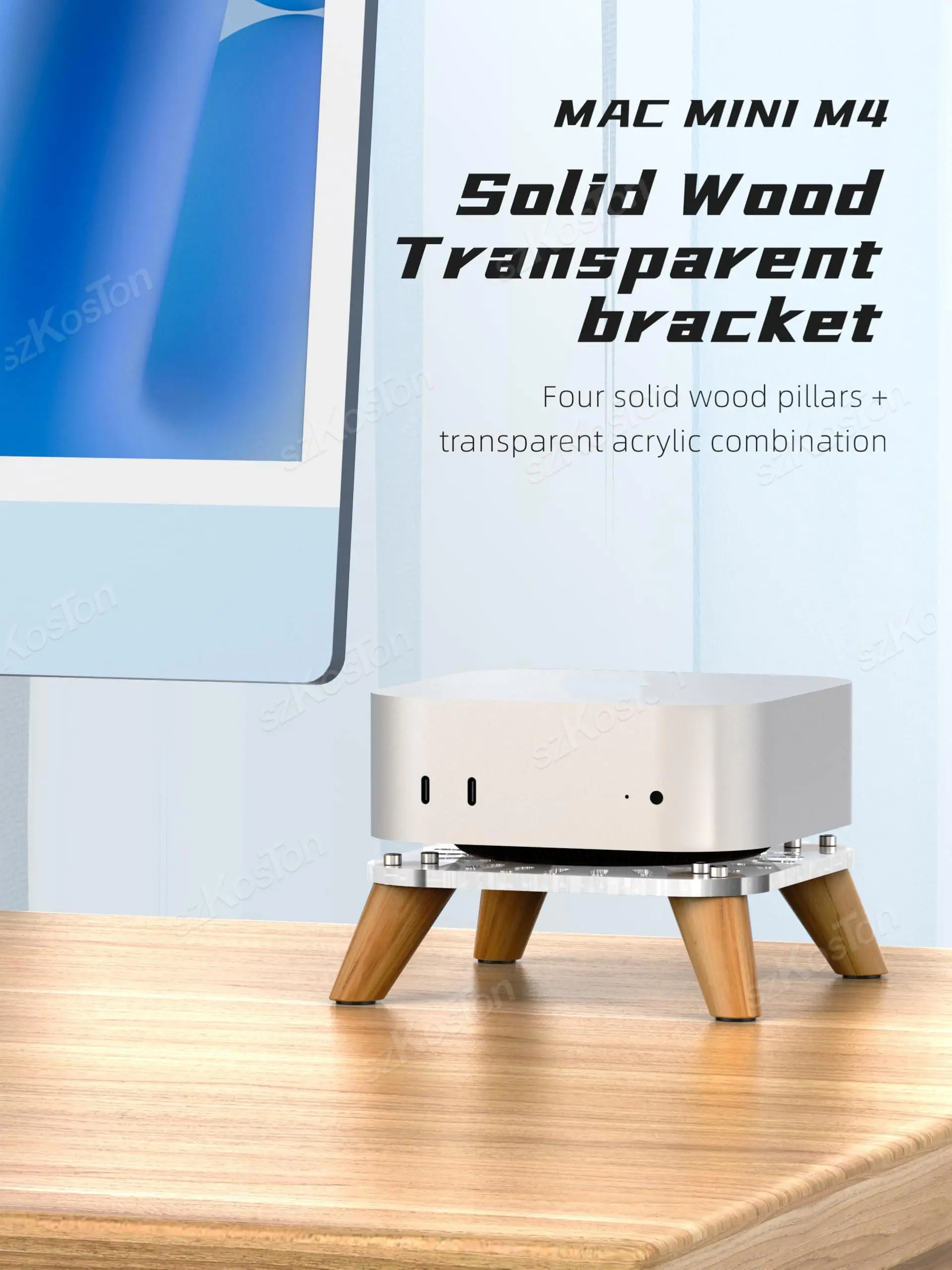 2024 Mac Mini M4 데스크탑 컴퓨터 방열베이스 Mac Mini M4 Pro PC 액세서리 용 목재 투명 스탠드