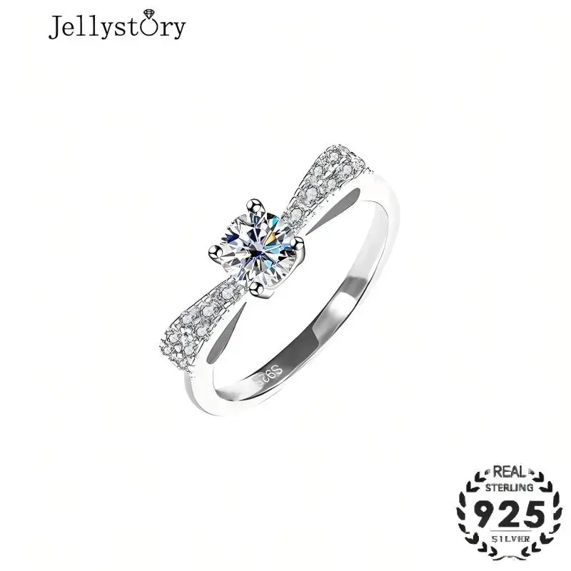 Sterling Silver Ring Moissanite Diamond Female Bowknot Female Ring Wedding Proposal Six Claw Diamond Ring TikTok Live Luxury