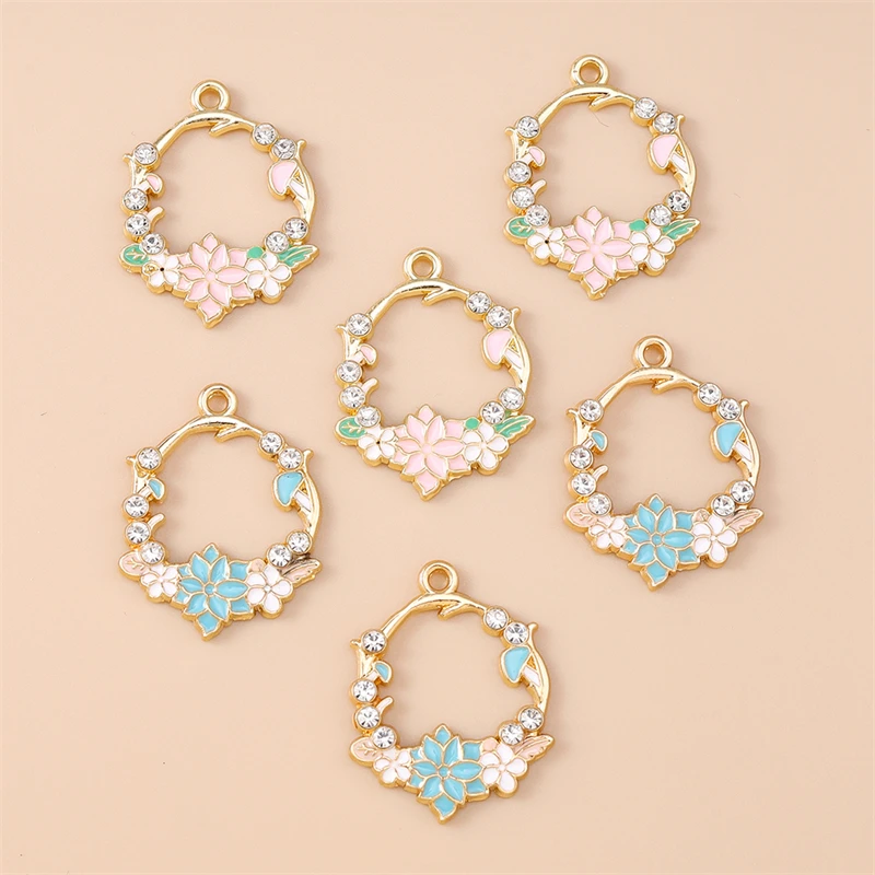 

20pcs 22x29mm Cute Enamel Wreath Flower Charms Pendants for Jewelry Making Drop Earrings Necklaces Bracelets DIY Crafts Supplies
