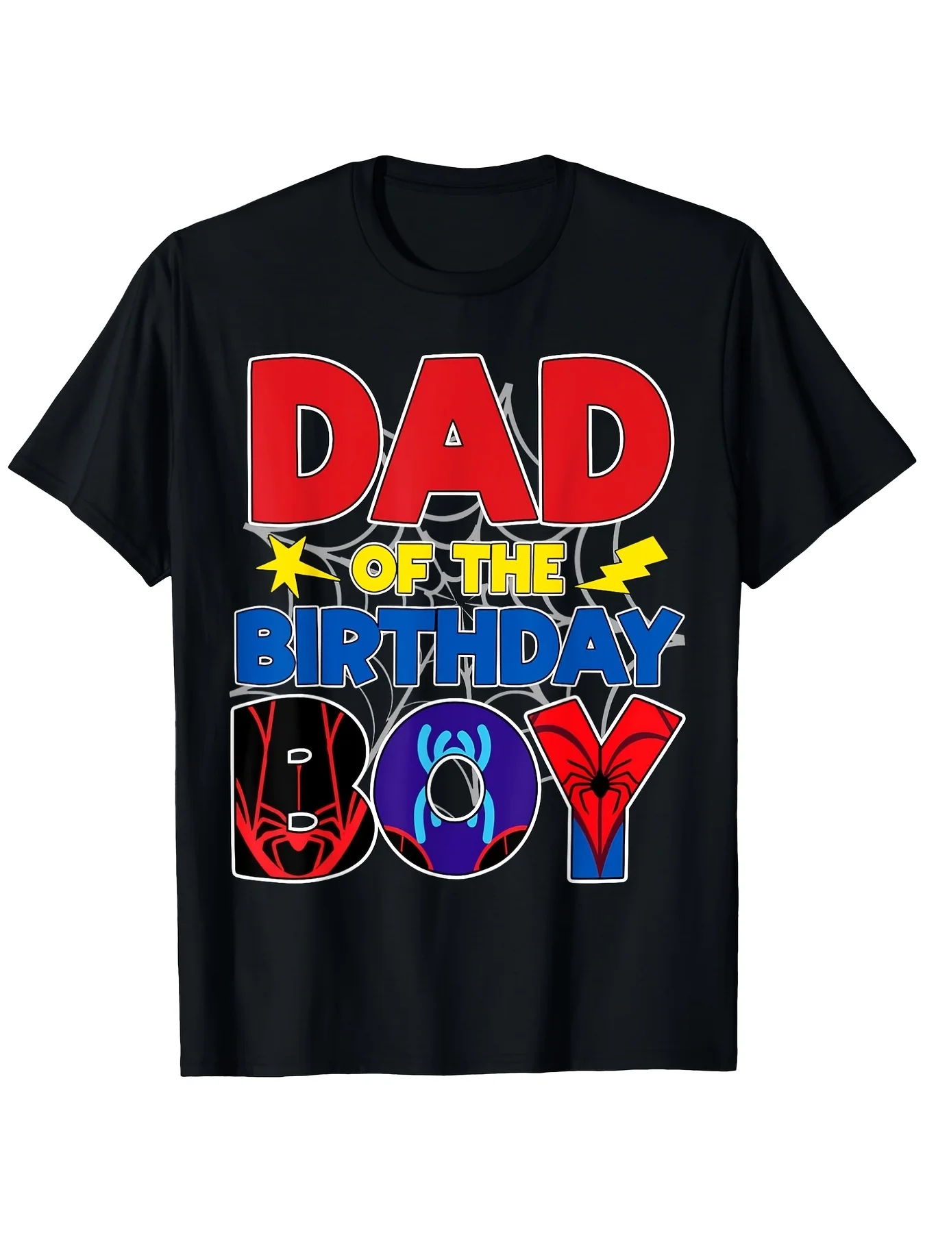 Dad Of The Birthday Boy Matching Spider Family Birthday TShirt Tshirt for St Patrick's Day Easter Gifts for Father's Day Mother's Day Birthday Gifts Christmas Gift for Men Unisex Family FriendsRetro Casual Short-sleeved T-shirt