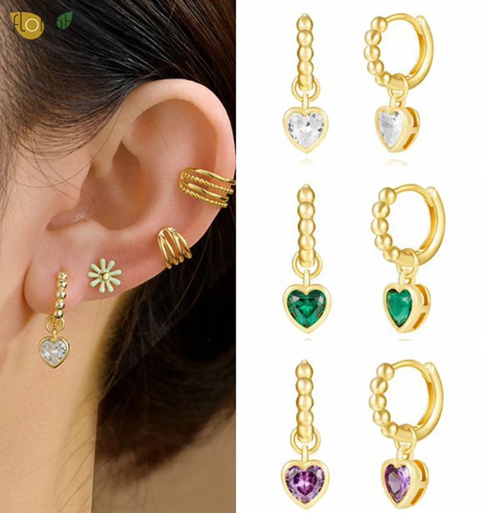 

925 Sterling Silver Ear Needle high-end hoop earrings heart-shaped design exquisite color zircon earrings for women jewelry