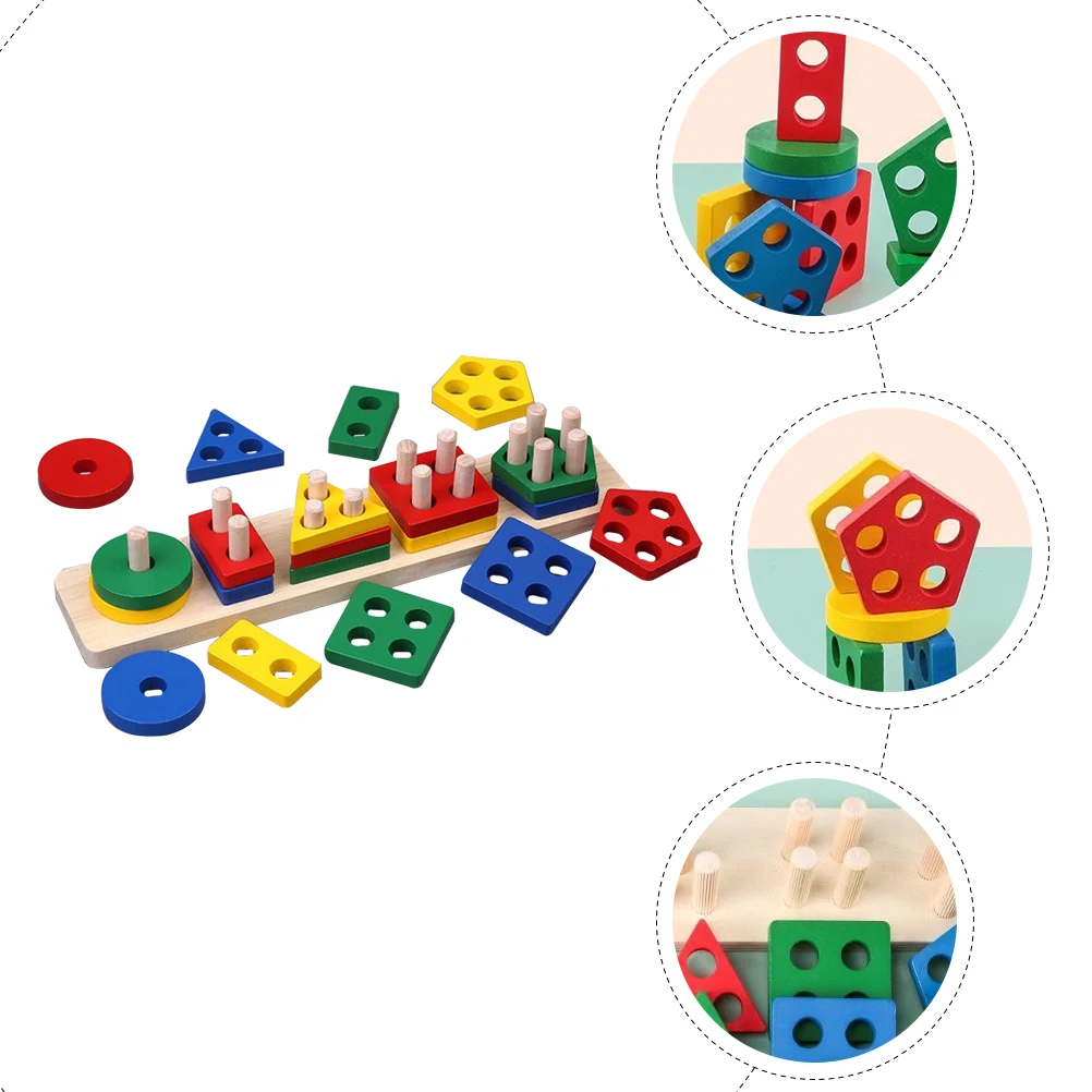 

to Stack Puzzle Cognitive Column Toddler Baby Stacking Toys Wooden Kids Color Sorting