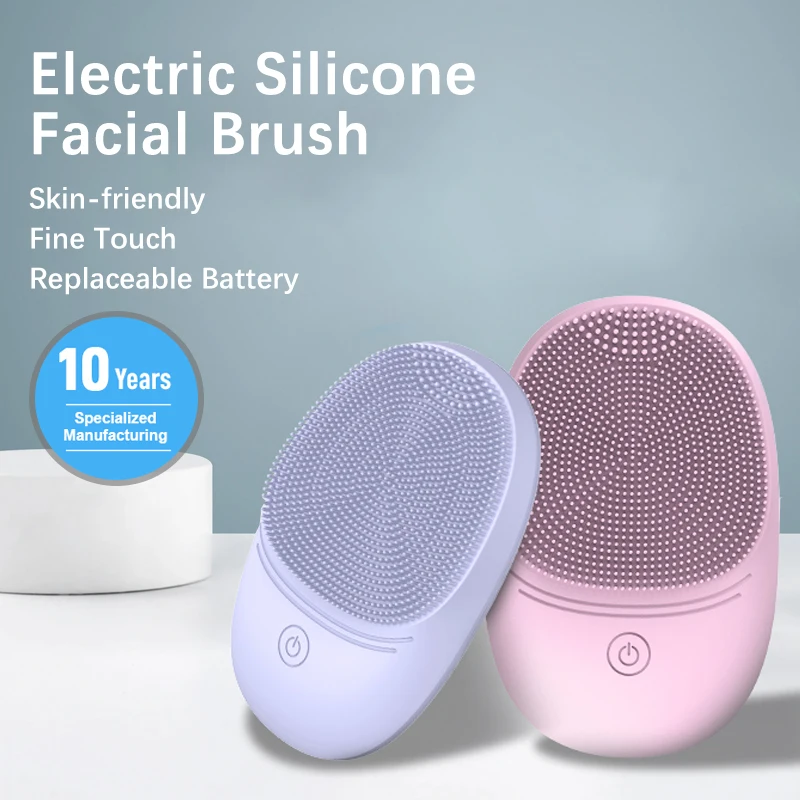 Limpador facial elétrico de silicone macio, escova de limpeza, escova de limpeza de descarga de vibração sônica, limpeza profunda facial
