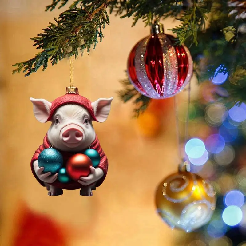 Animal Ornaments For Car 2D Cute Animal Christmas Ornaments Colored Balls Pattern Front Door Decorations For Backpack