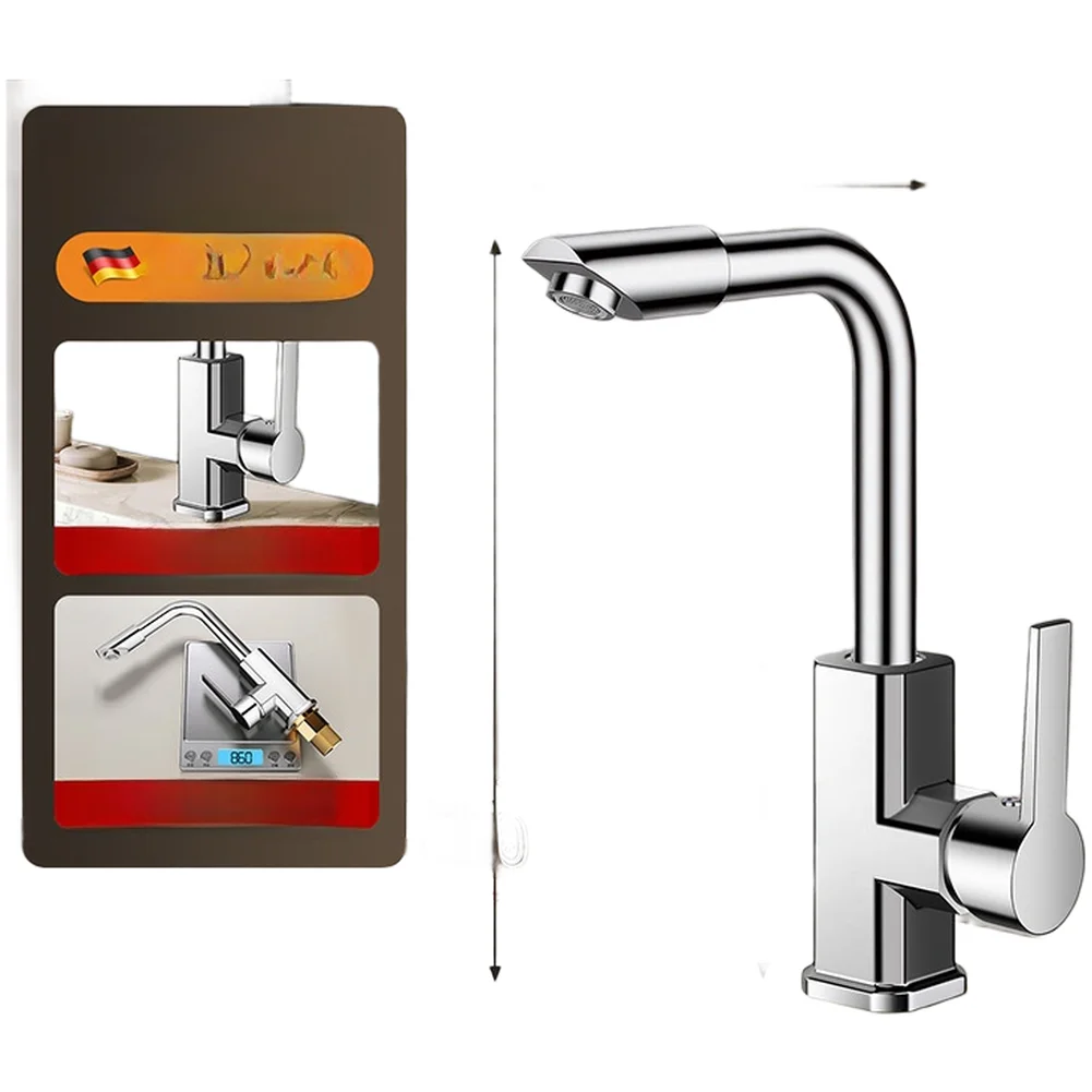 Hot Cold Mixer Basin Faucet with Precision Disc Valve Core Thickened Brass Construction Metallic Silver Copper Alloy for tap
