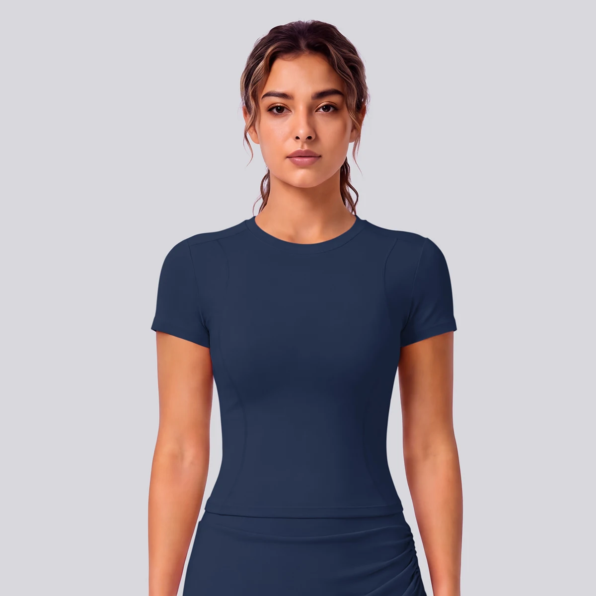 Rooftrellen Schnelltrocknendes Enges Yoga-T-Shirt für Damen, Kurzarm, Einfarbig, Atmungsaktives Sport-Top für Fitness und Yoga – Detail 37