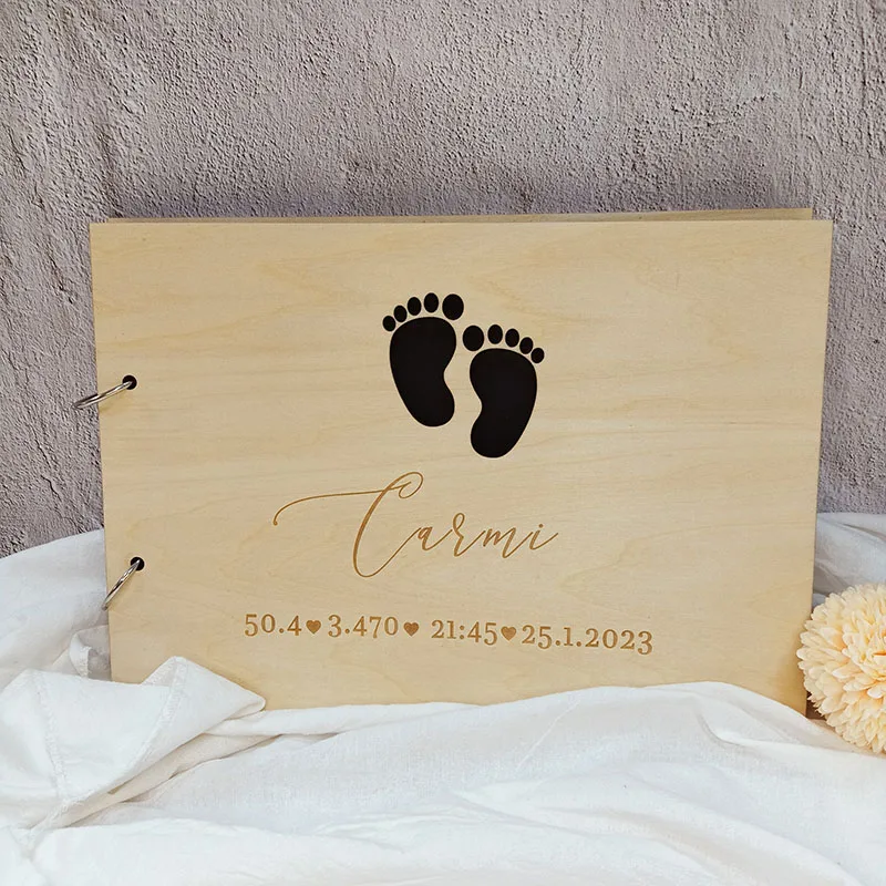 Custom Creative Signature Book Personalised Wooden Wedding Album Baby Growth Record Book Wedding Family Party Decoration