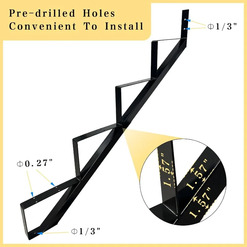 Treppenstufen-Stringer aus Metall, Stufen-Stahl-Riser-Stringer für Höhendeck (mattschwarz)