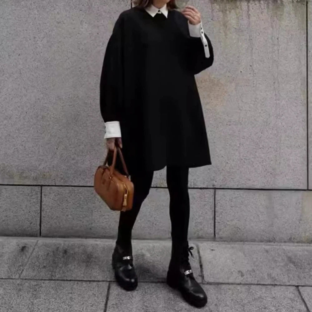 

Retro lazy style commuter top 2025 autumn new contrast color straight loose slim long coat-GZXX971