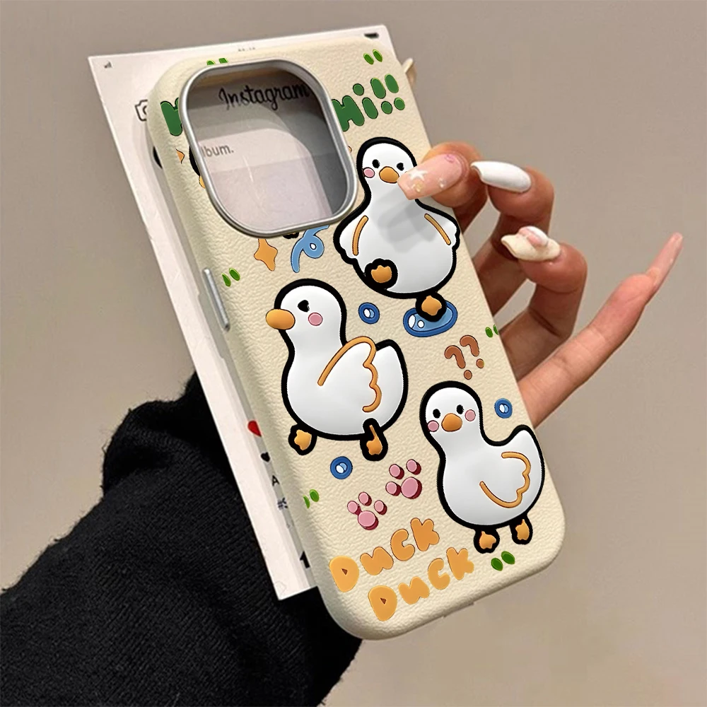 Niedliche Enten-Schutzhülle für iPhone 16 17 Pro Max Hüllen iPhone 17 11 12 13 ProMax 14 15 16 Plus 8 XS XR Stoßfeste Lederhülle – Detail 9