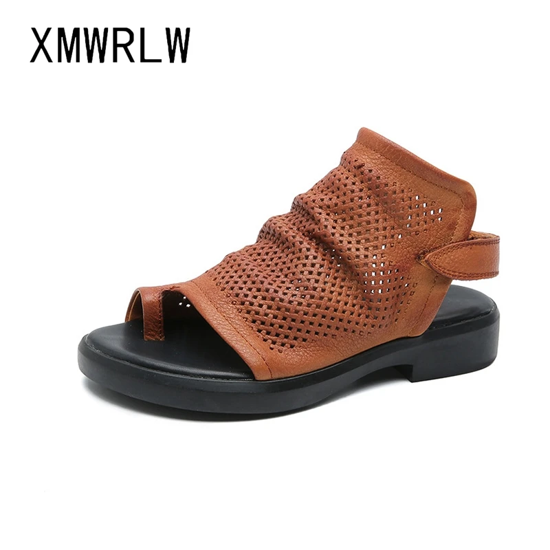 

XMWRLW Genuine Leather Sandals For Women Summer Shoes Hook Loop Retro Style Women Handmade Shoes Ladies Summer Sandals Shoe