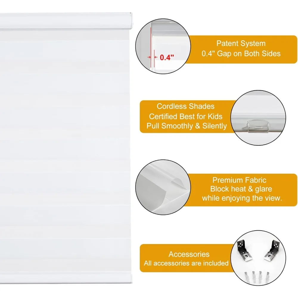 ستائر حمار وحشي لاسلكية للنوافذ، تحكم في الإضاءة بطبقة مزدوجة ليلاً ونهارًا، ظلال بيضاء سهلة التركيب #2
