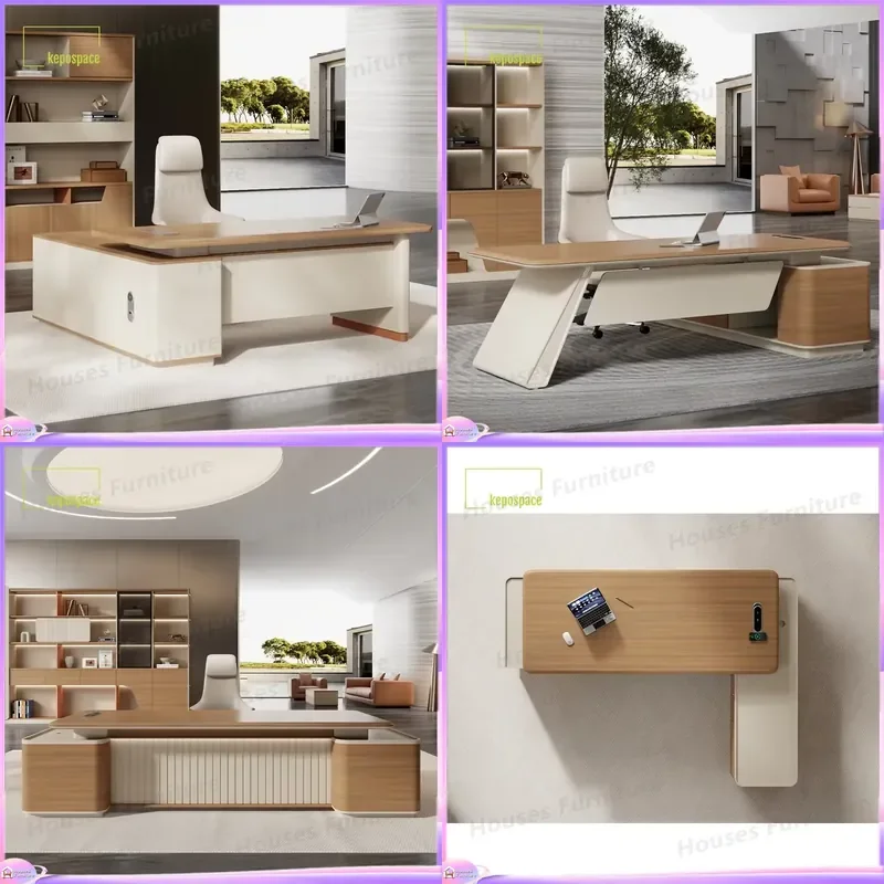 Modern Luxury L Shaped Desk Wooden CEO Office Table Adjustable Height Executive Workstation for Manager Home Office Furniture