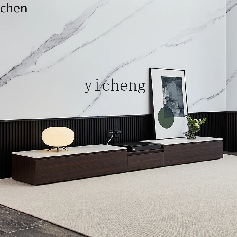HXL minimalist rock panel TV cabinet coffee table combination smoked wood light luxury laser floor cabinet