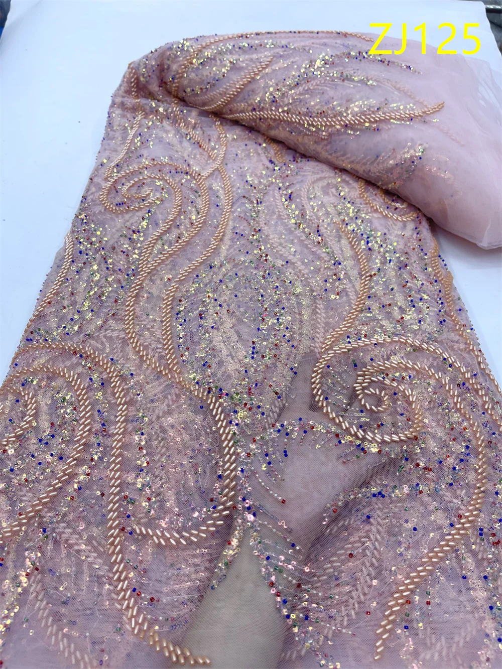 

2026 NEW High Quality African Nigerian Tulle Lace Fabric Embroidery Party Dress Sequins French Guipure Fabric For Sewing 5Yards