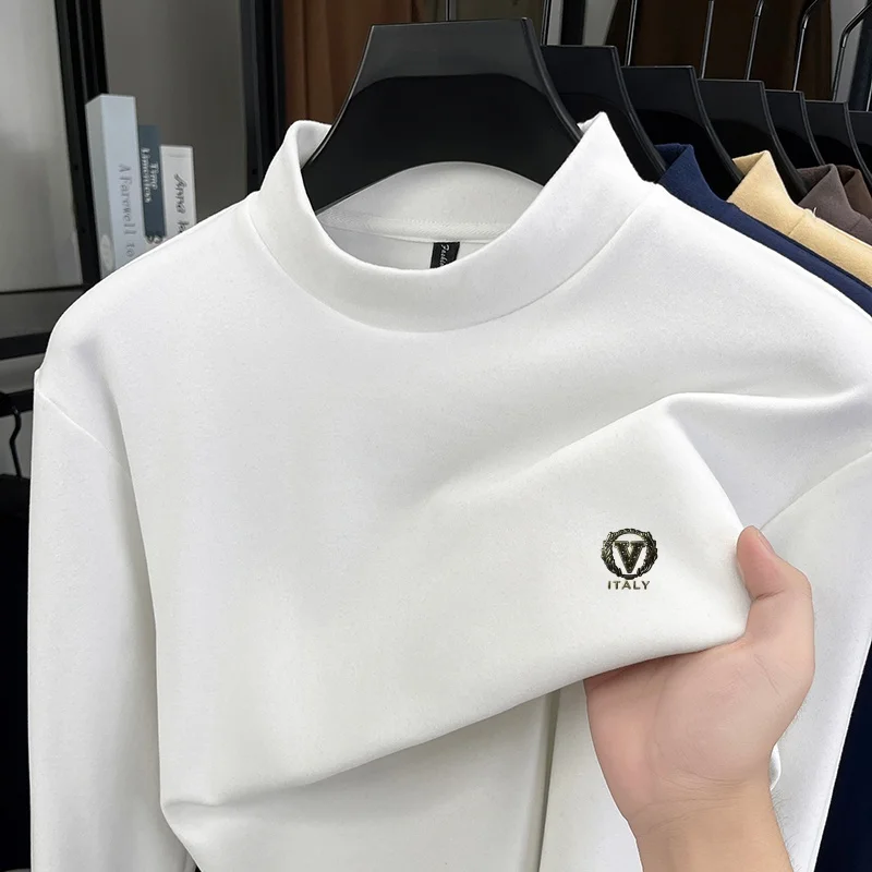 الراقية جودة الرجال شبه عالية الرقبة المخملية طويلة الأكمام تي شيرت الخريف الشتاء جديد طباعة الدافئة البلوز تنوعا العصرية الرجالية