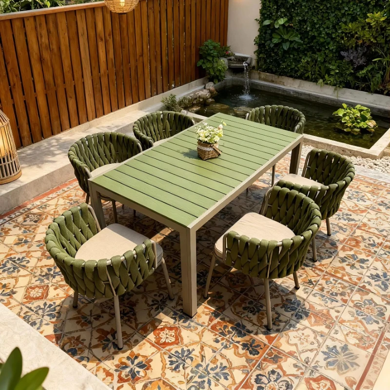 Simple dining table, garden balcony plastic wood platform, waterproof and anti-corrosion dining table and chair set