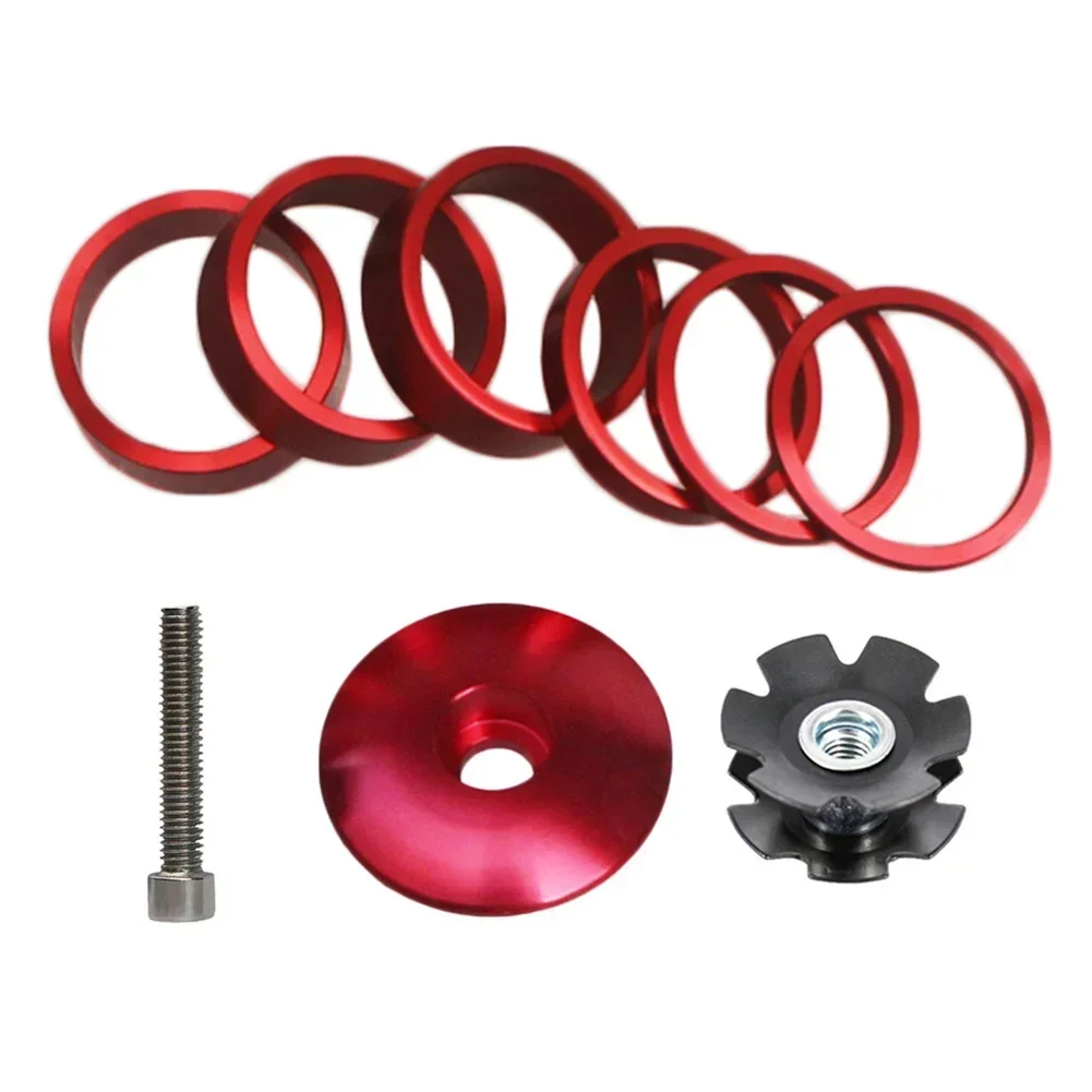 1 Set Bike Headset Washer Bicycle Front Fork Stem Spacer Ring Gasket Set Stem Top Cap Aluminum Alloy Cycling Accessories