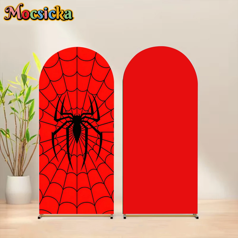 Mocsicka Arch Red Spider Web Spider Photography Backdrop Photo Kids Boys Birthday Party Background Live Streaming Portrait Decor