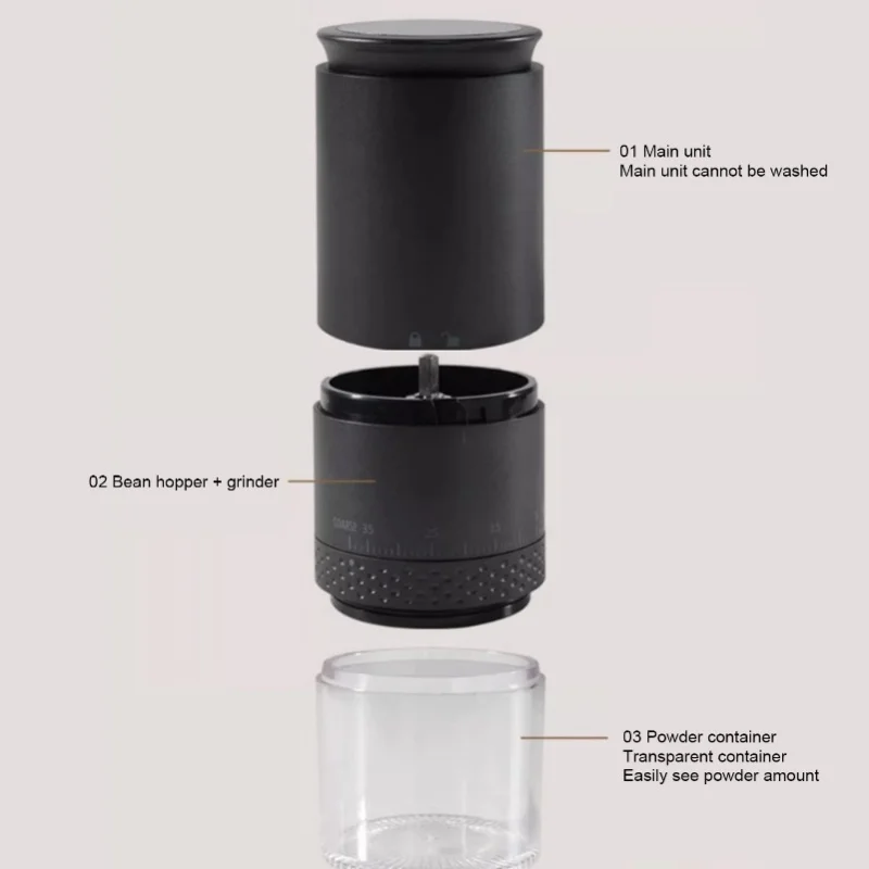 Removable Chamber Coffee Grinder 110ml One Touch 38 Speeds USB Rechargeable Black Powder Mill