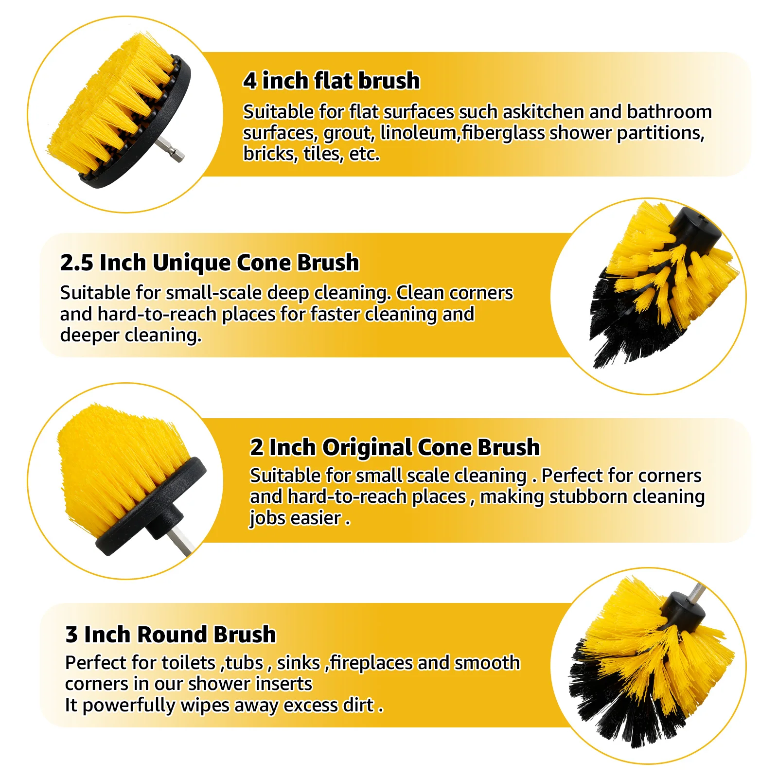 6Pcs Drill Brush Attachment Set Multipurpose Nylo Electric Cleaning Scrub Brush Kit with Extend Connecting Rob for Bathroom Tub