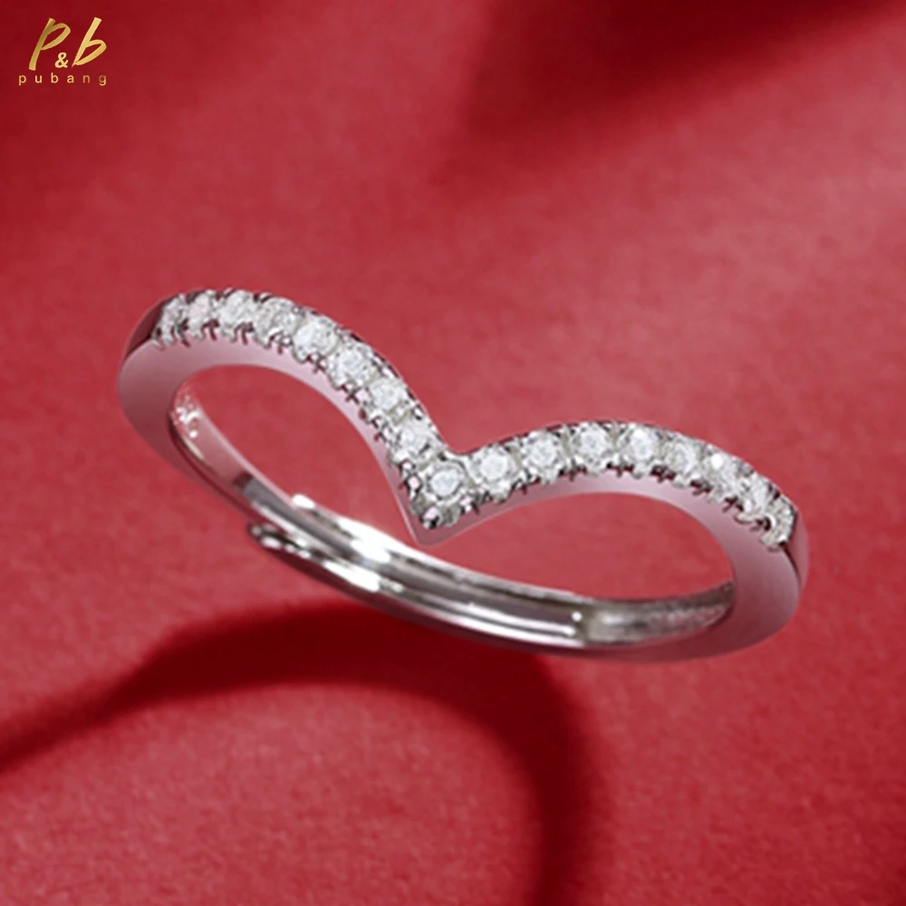 

PuBang Fine Jewelry 100% 925 Sterling Silver GRA Real Moissanite Diamond Wedding Party Band Adjustable Heart Row Rings Wholesale