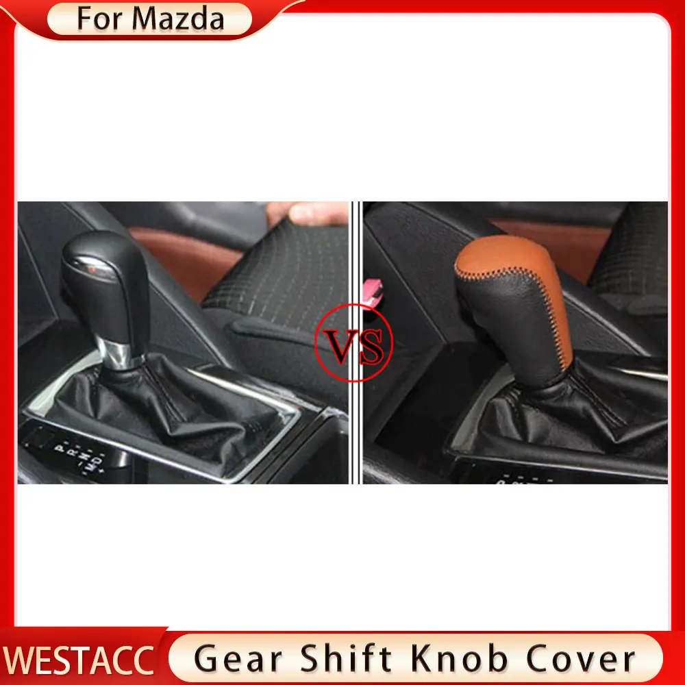 Car Gear Shift Knob Cover for Mazda 2 3 6 Mazda3 Axela Atenza CX-5 CX-3 CX3 CX5 CX8 CX9 AT Gear Collars Leather Accessories