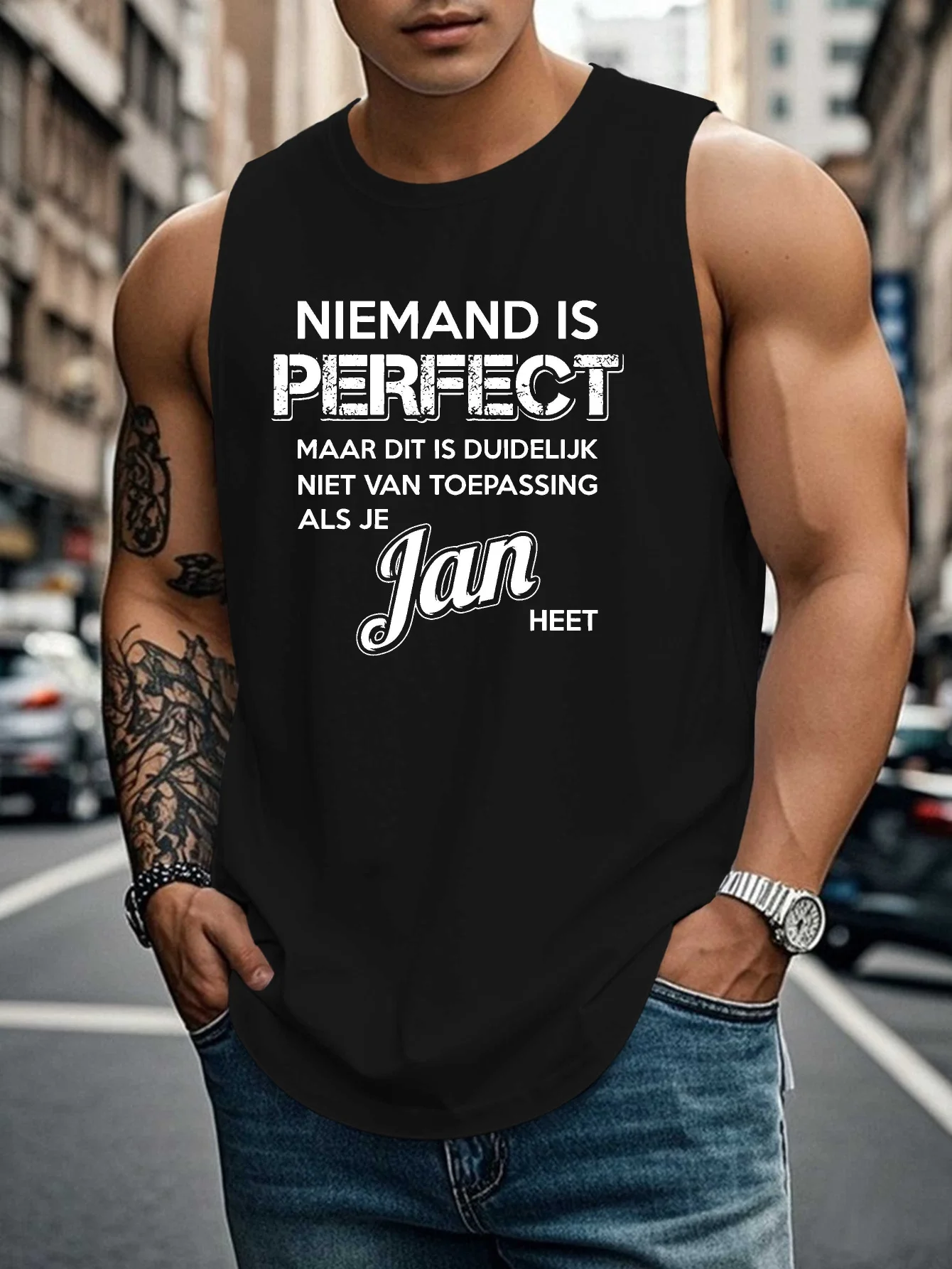 

Men's large-sized, tall, breathable sleeveless T-shirt with Jan's printed name - summer gym workout top