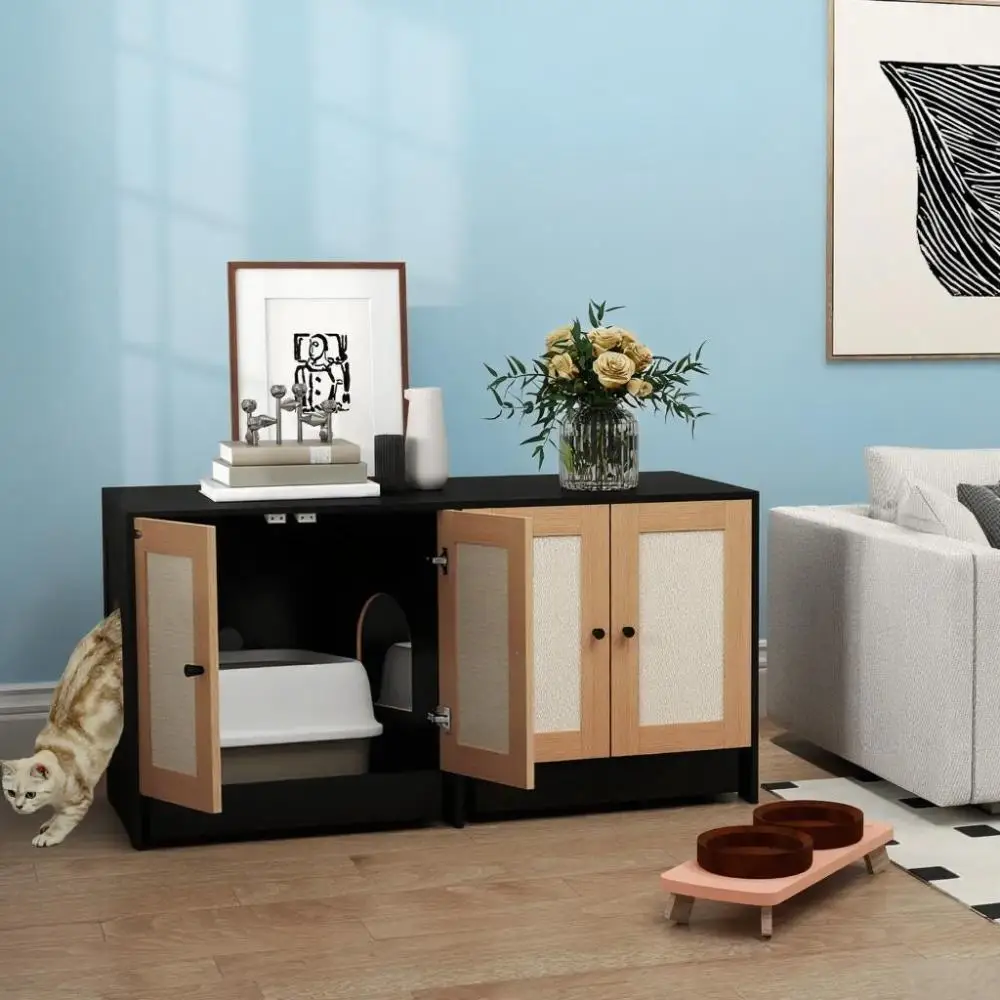 

Cat Litter Box Enclosure w/ 2 Cabinets for 2 Cats or Kittens