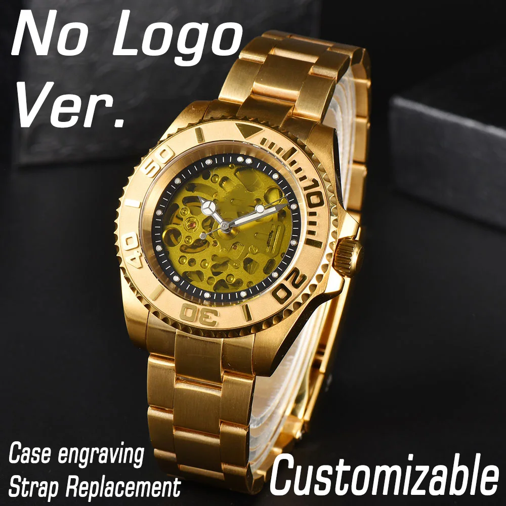 No Logo 40mm Transparent Surface NH35 Movement Men's Watch Luminous Dial Stainless Steel Case Sapphire Crystal Waterproof 10ATM