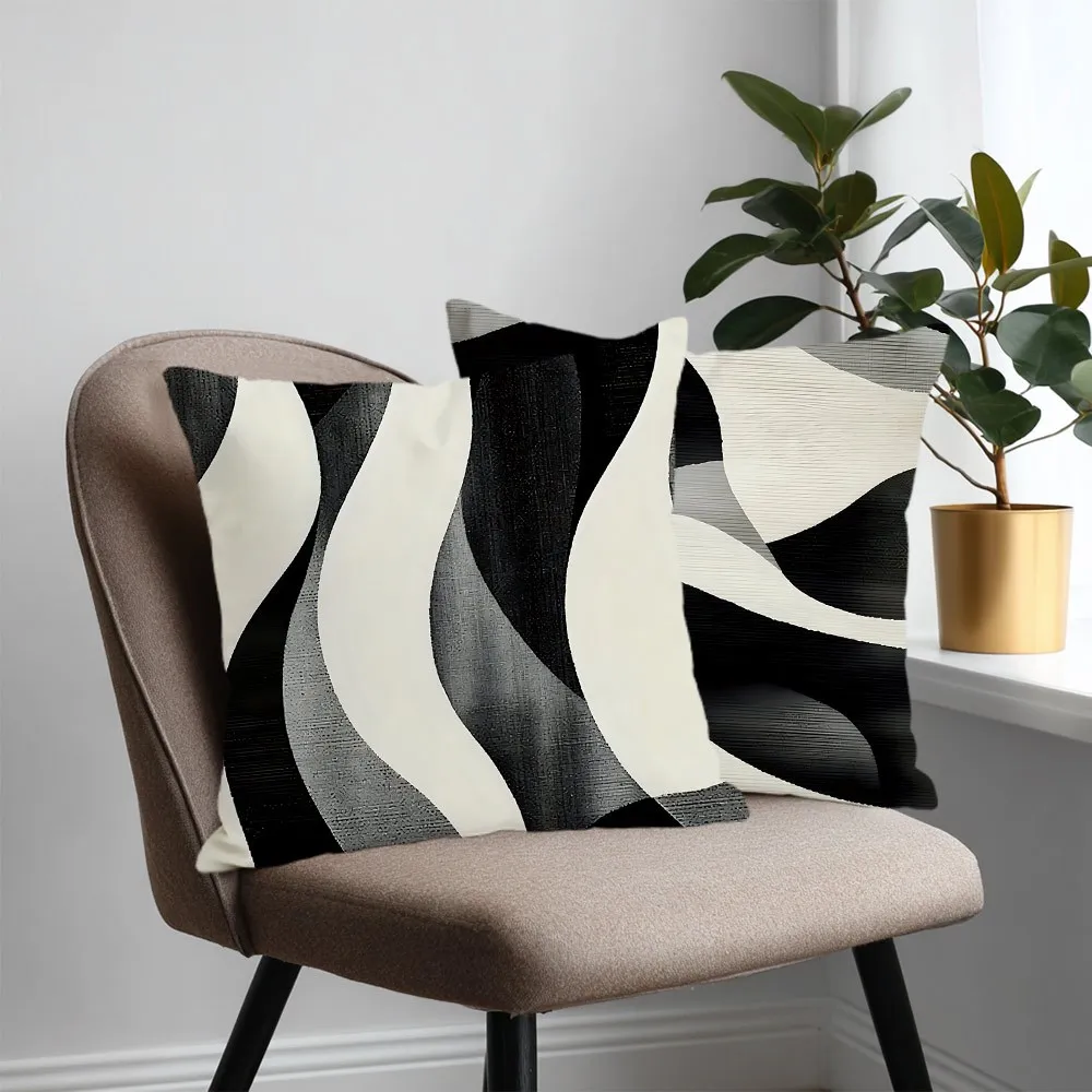 Juego  4 Fundas  Almohada con Patrón  Curvas Abstractas - Estampado Plano 2D, Diseño Simple y Morno, (Sin Relleno Inclui