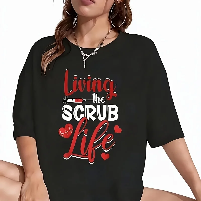 Living The Scrub Life Women's T-Shirt Funny Graphic Short Sleeve Tee Novelty Shirt Casual Crew Neck Top 100% Cotton S-5XL