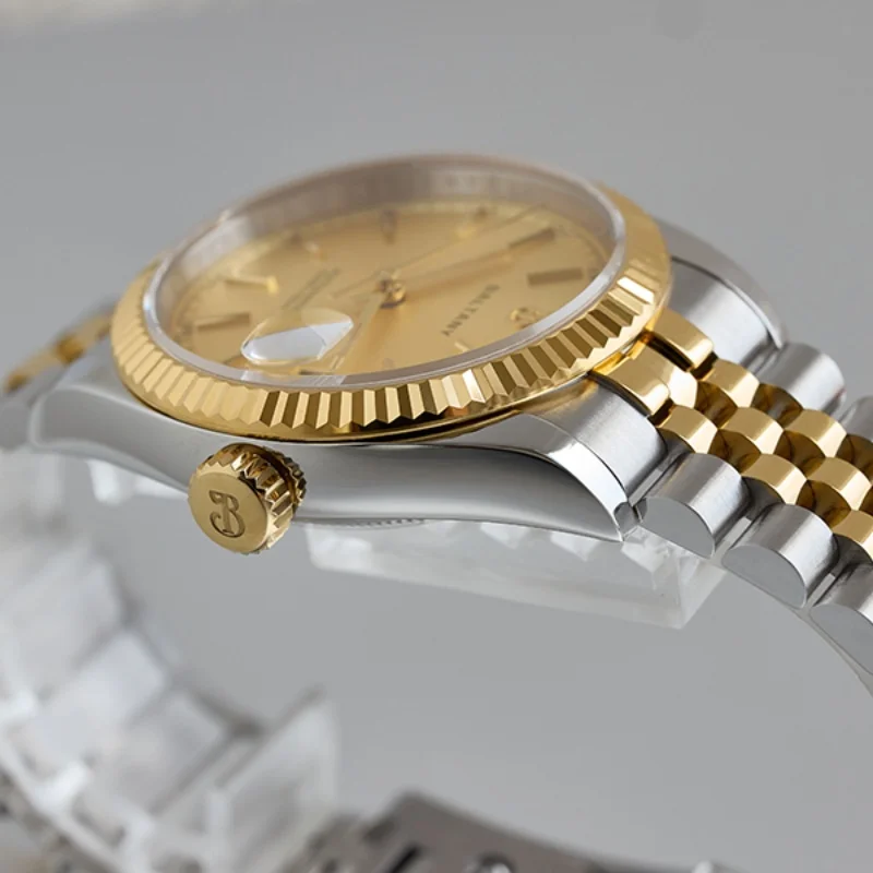 Baltany الفاخرة الرجعية ساعة ميكانيكية أوتوماتيكية للرجال 36 مللي متر NH35 التقويم الياقوت كريستال مقاوم للماء 10Atm مضيئة ساعة اليد