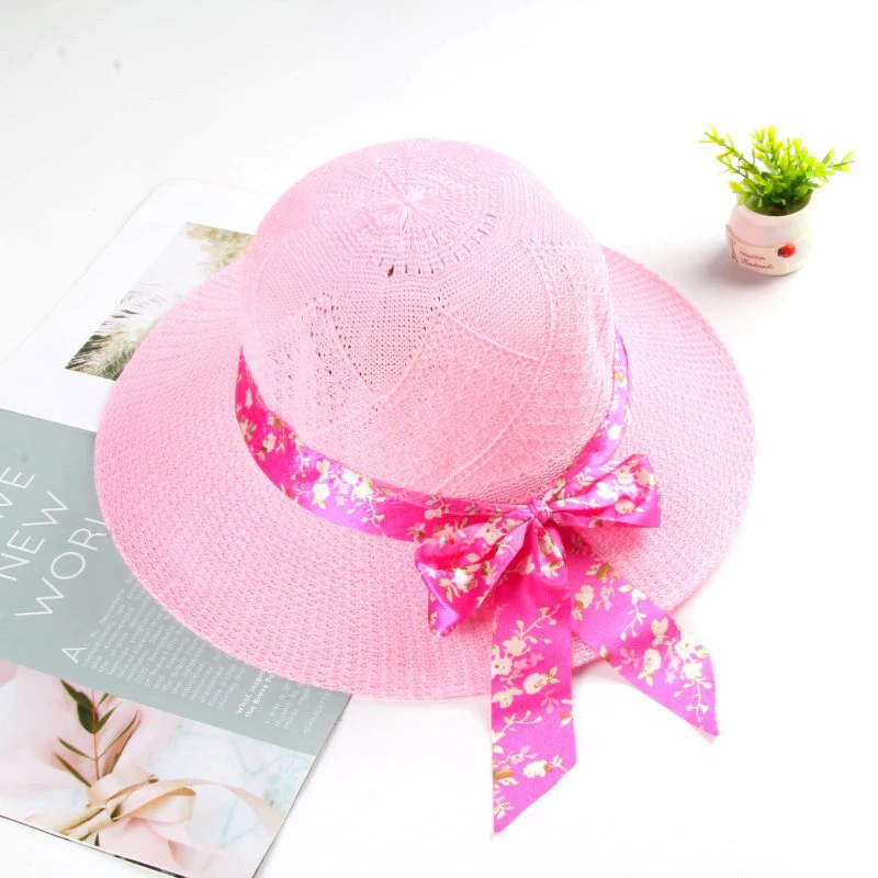 Summer Bowknot Ribbon Outdoor Sun Hats Girls Wide Brim Straw Hat Ladies Panama Caps Sun Protection Hats For Women Sun Caps New