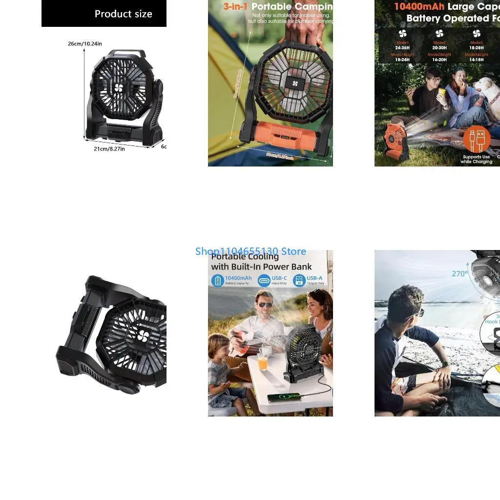 

Многофункциональный вентилятор кемпинга с крючком и большой батареей пластиковой текстуры, подходящая для улучшения циркуляции