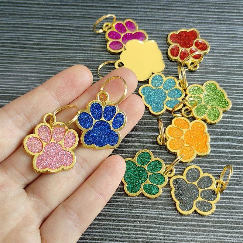 10pcs Gold Color 25mm Glint Cat Dog Bear Footprints Paw Pendant Dangle Charms With 14mm Ring Fit Key Chain Keyring DIY Jewelry