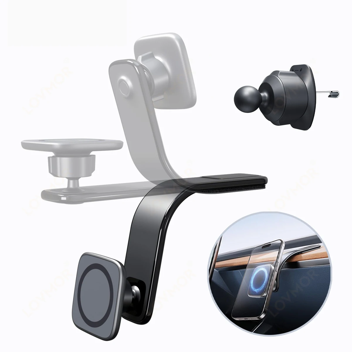 

Регулируемый магнитный держатель для телефона 2 в 1, с крючком для приборной панели автомобиля Magsafe, держатели для iphone 15 14 13 12