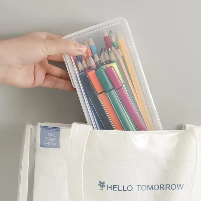 أربعة صناديق تخزين كبيرة شفافة من البولي بروبيلين مع أغطية أمان، مناسبة للوازم المكتبية واللوازم المدرسية والعلامات وأقلام الرصاص #4