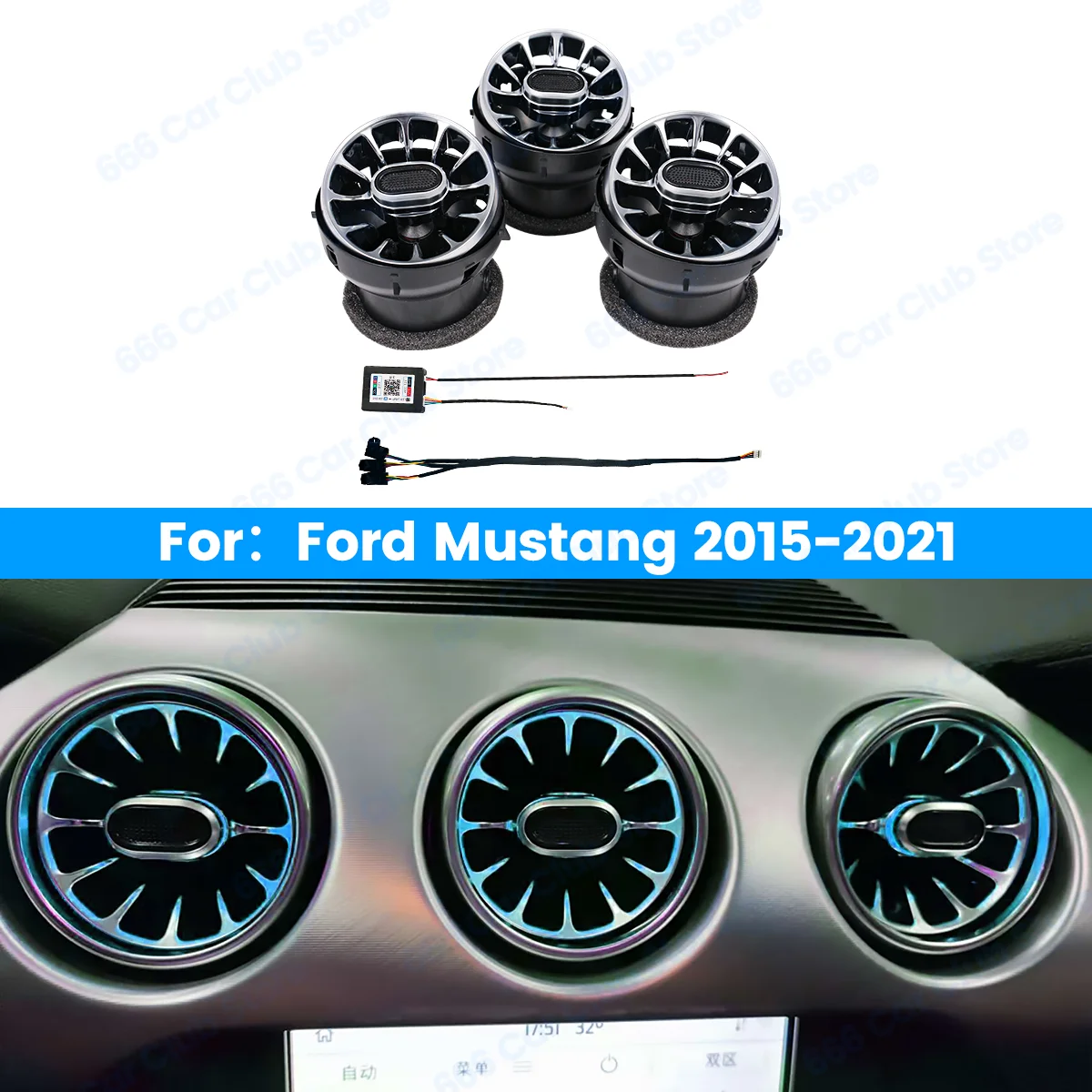 

256 Colors Vents Ambient light For Ford Mustang New 2015-2021 Car LED Dashboard Air Conditioning Turbine LED Air Outlet