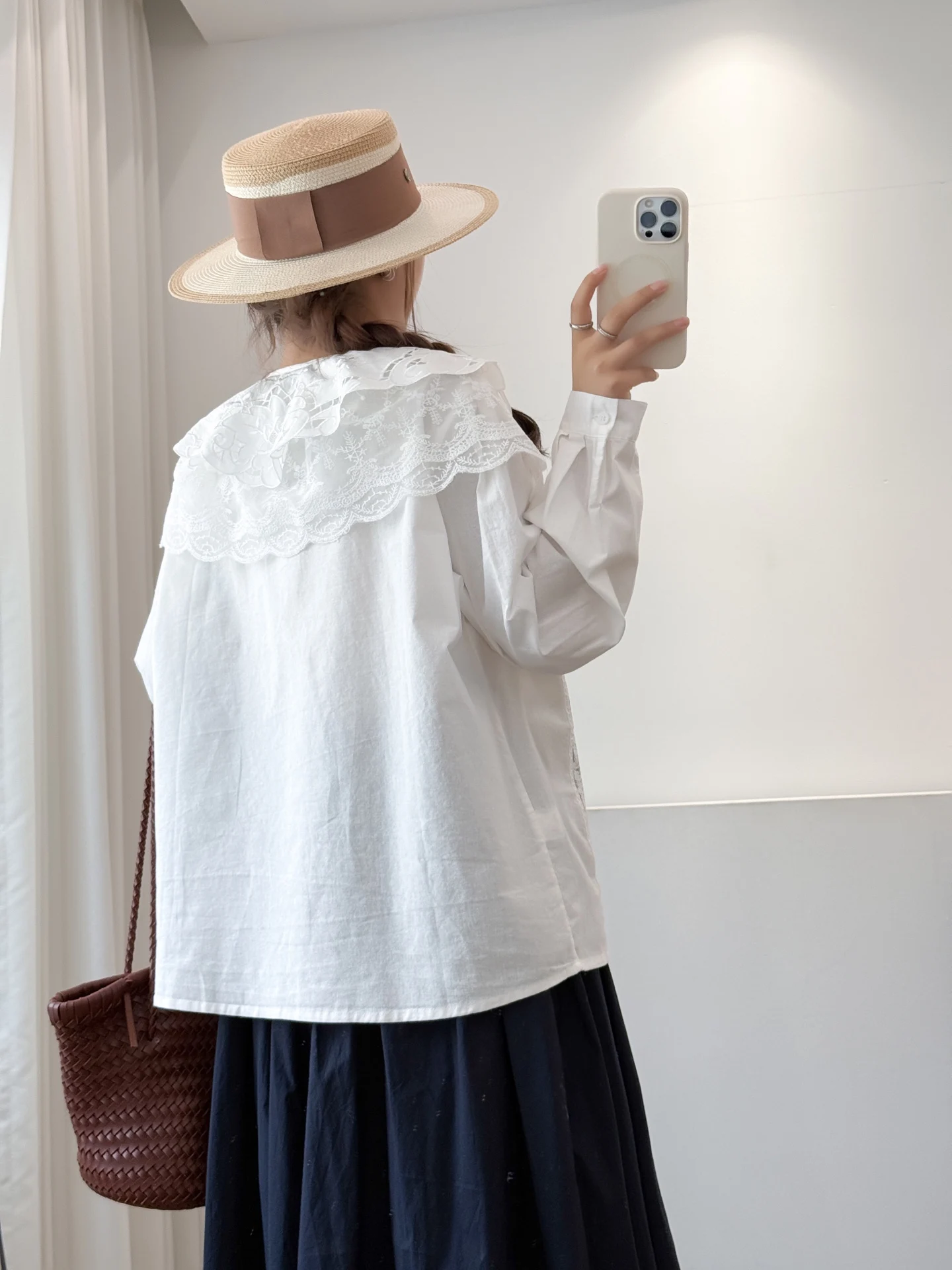 Japonais doux Mori fille dentelle broderie coton chemises femmes mignon Double couche col claudine à manches longues décontracté Blouse ample