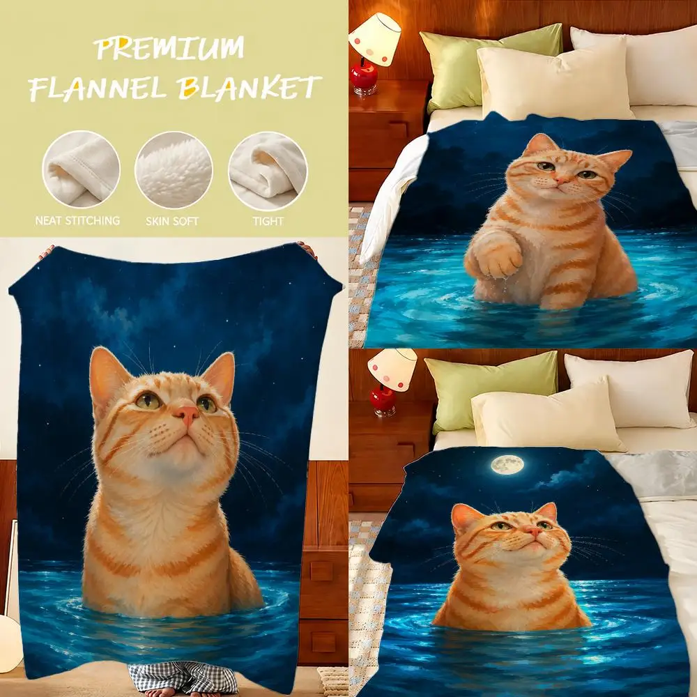 Cute Cuddly Orange Cat Express  Throw Plush Flannel Throw Blanket, Sofa Bed Travel Picnic Home Textile Decor
