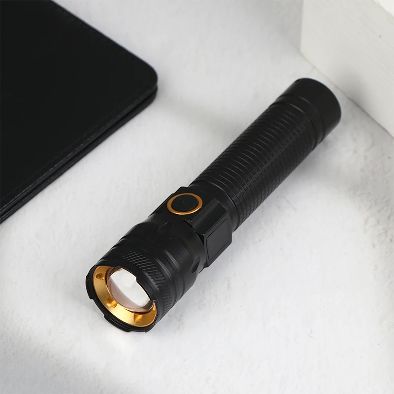 مصباح يدوي صغير من الألومنيوم قابل لإعادة الشحن عبر USB مع بطارية 18650، محمول للتخييم والمشي لمسافات طويلة وحالات الطوارئ