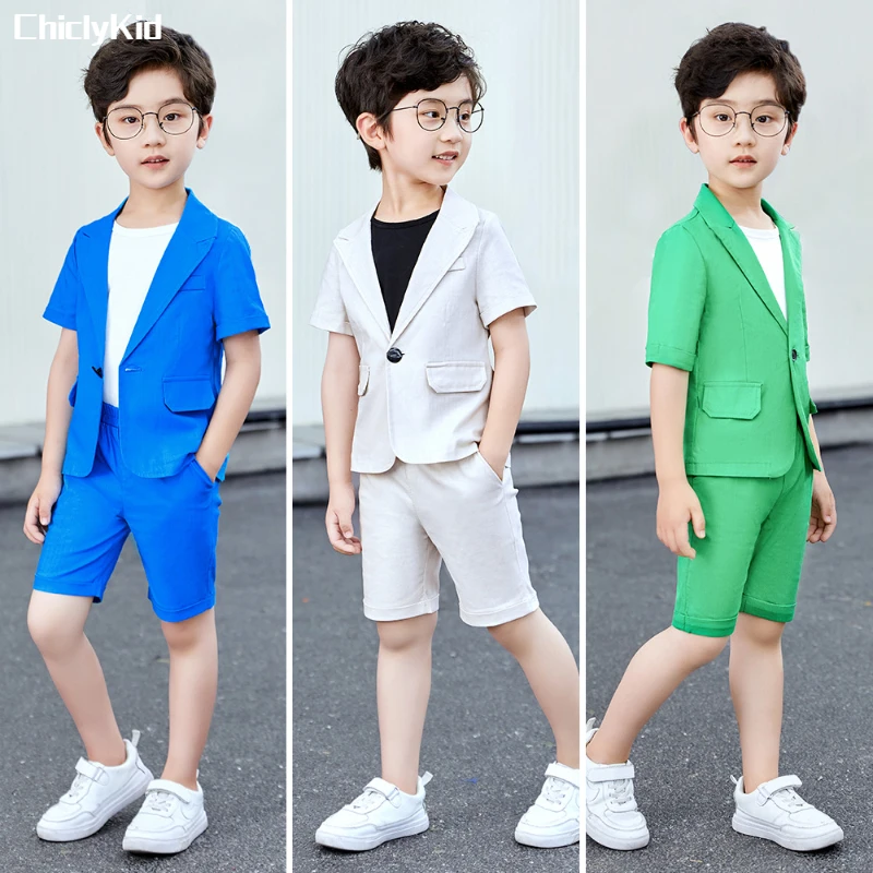 

Boys Short Sleeve Suit Jacket Shorts Formal Dress Kids Summer Solid Color Blazer Clothes Sets Children Tuxedo Toddler Costumes