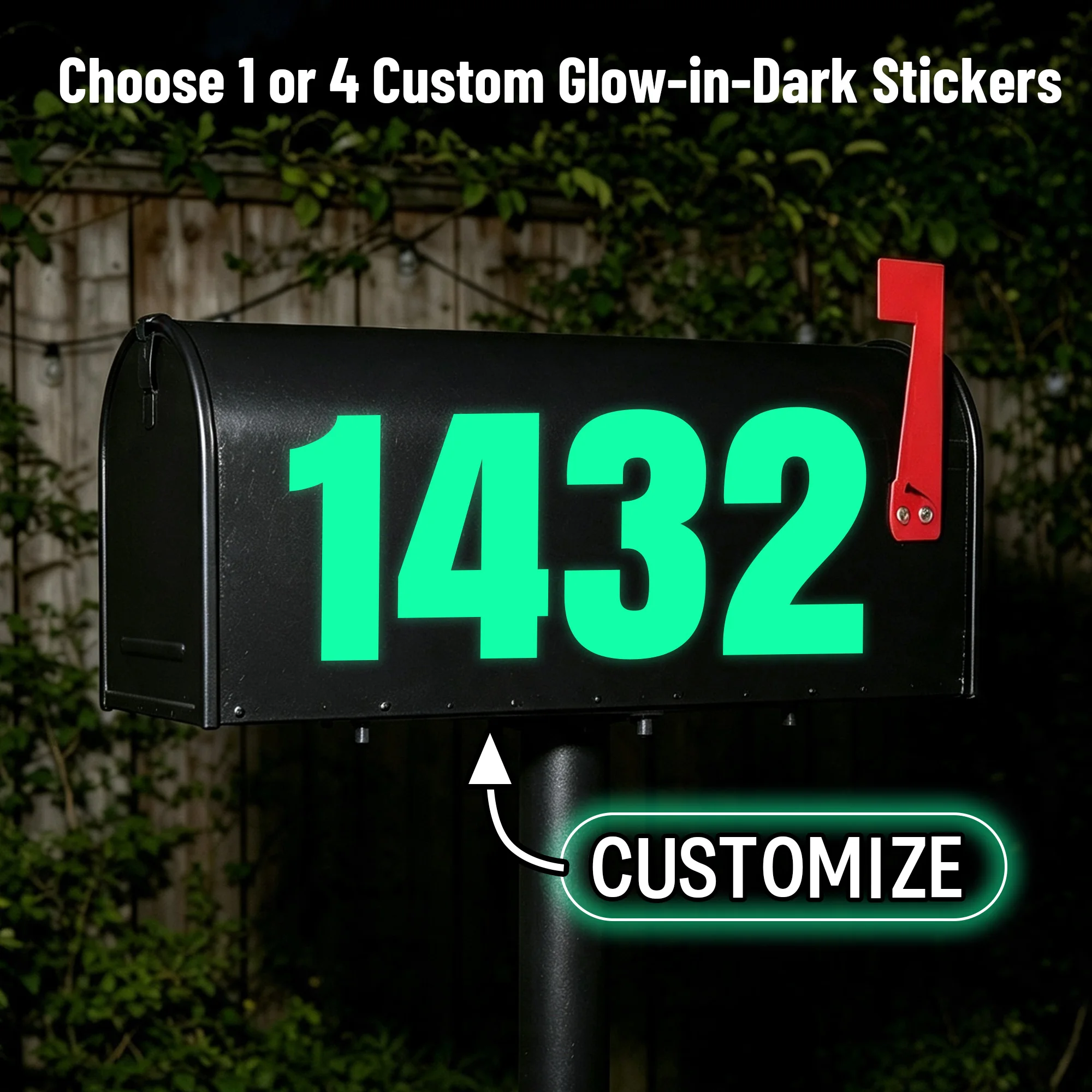 Custom Glow‑in‑Dark Number Mailbox Stickers Self‑Adhesive Night Luminous Address Decals for Trash Can Outdoor Waterproof
