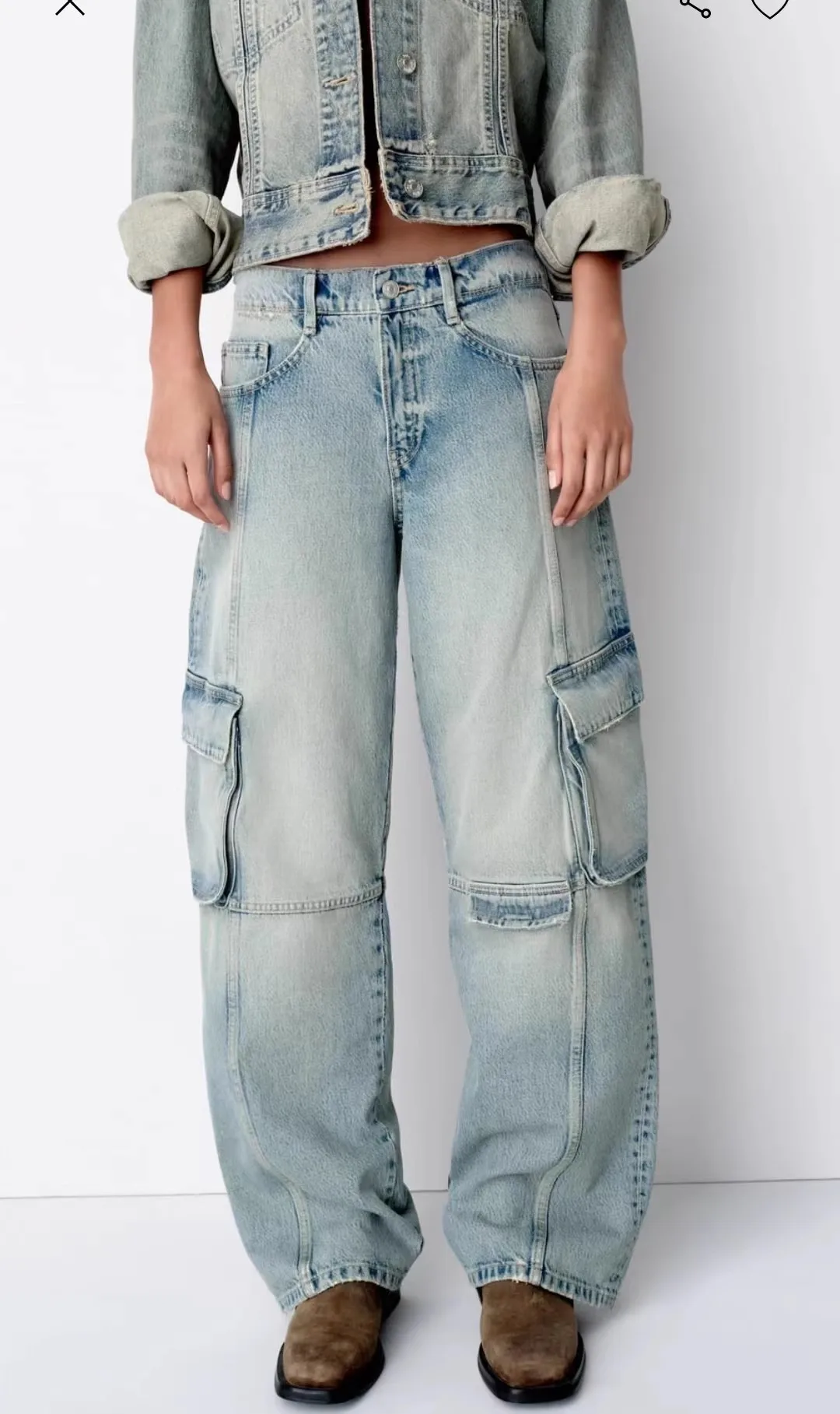 

Весна 2024, женская свободная рабочая одежда TRF, джинсы со средней талией и высокой талией, потертые джинсовые длинные брюки, чистый цвет, 25-29 лет