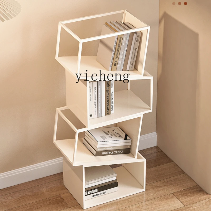 Tqh Home Standing Bookshelf and Storage Shelf Living Room Light Luxury Floor Multi-Layer Iron Bookcase Display Shelf Storage