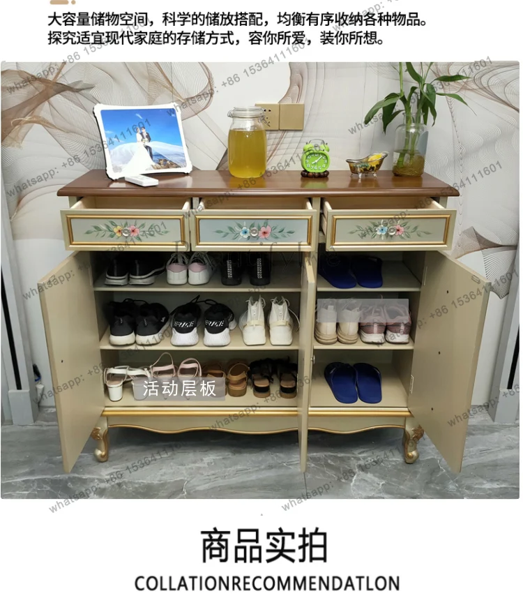 American rural shoe cabinet solid wood home living room storage porch cabinet small apartment retro fashion advanced