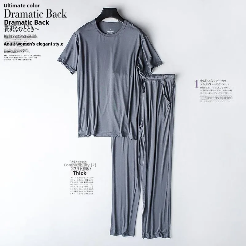 

Мужской комплект: футболка с коротким рукавом и тонкие брюки, пижамный комплект, повседневная спортивная одежда, осенний сезон, брюки с рукавом три четверти