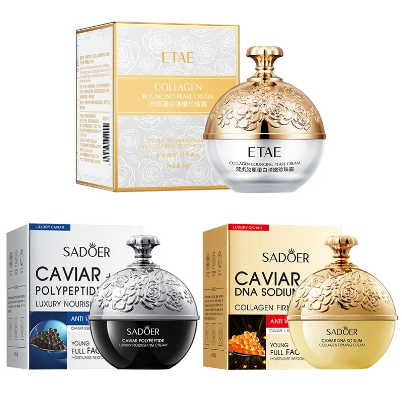 Crema facial antiarrugas, colágeno, perla, reafirmante, Lift, Caviar, ADN, colágeno de sodio, hidratante, suave, ilumina el producto para el cuidado de la piel