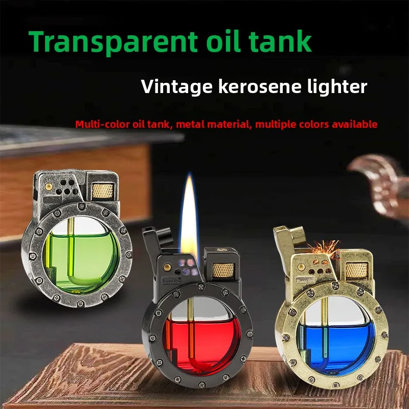

Trendy Transparent Fuel Tank Lighter Retro Flint Wheel Lighter High Appearance Lighter